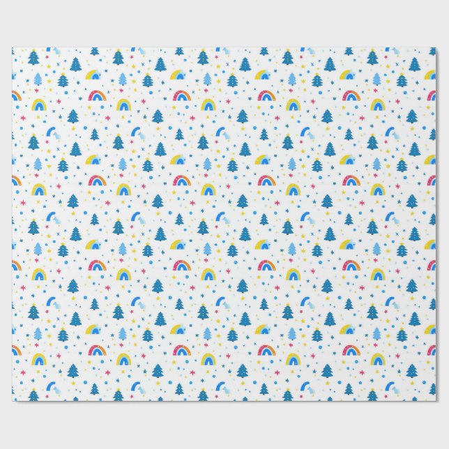 Colourful Abstract Pattern with Trees and Rainbows Wrapping Paper (Flat)