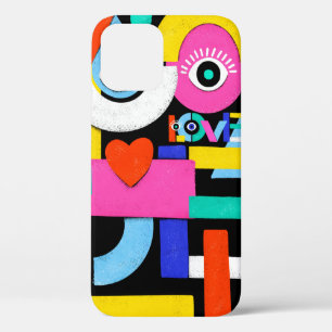 Colourful abstract pattern with word love inside,e iPhone 12 case