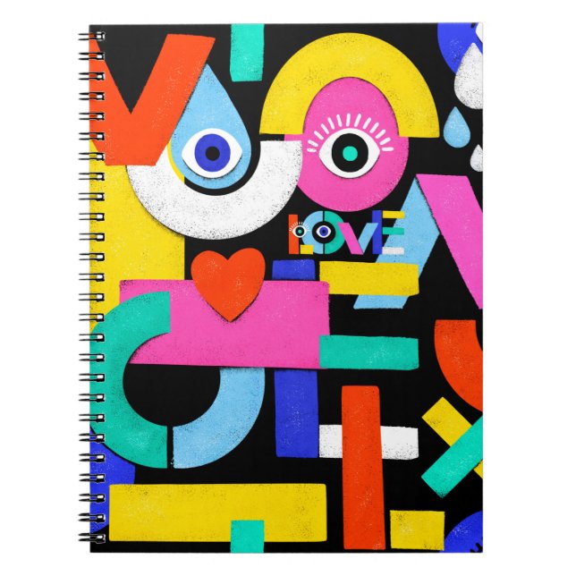 Colourful abstract pattern with word love inside,e notebook (Front)