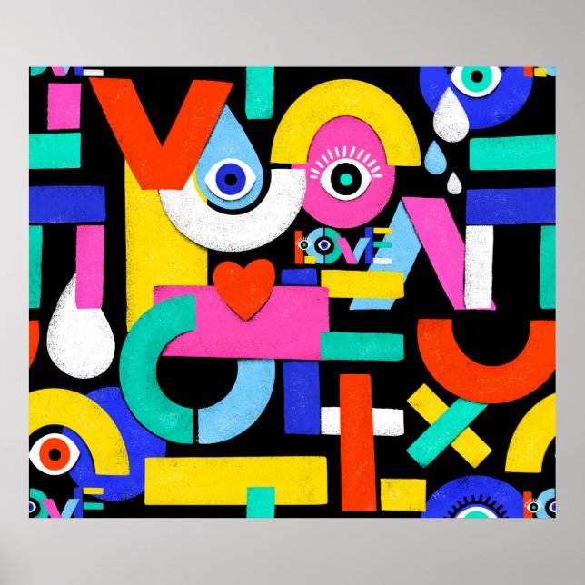 Colourful abstract pattern with word love inside,e poster (Front)