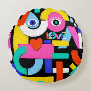 Colourful abstract pattern with word love inside,e round cushion