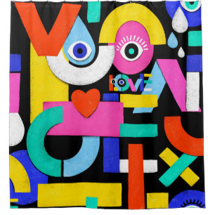 Colourful abstract pattern with word love inside,e shower curtain
