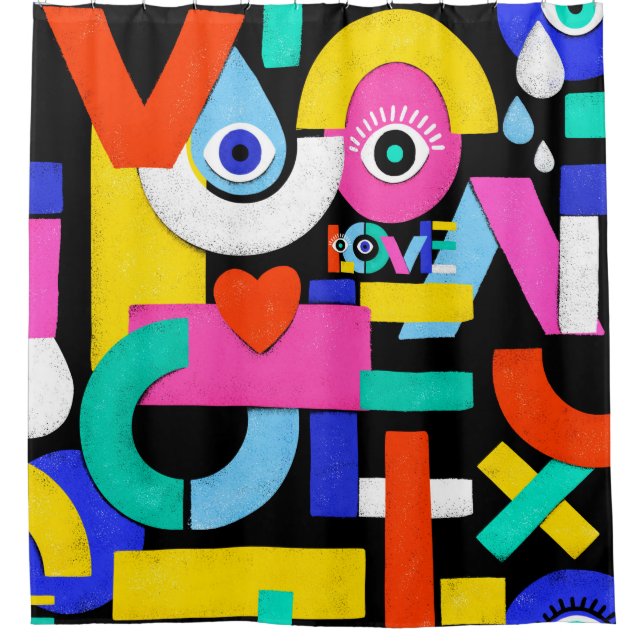 Colourful abstract pattern with word love inside,e shower curtain (Front)