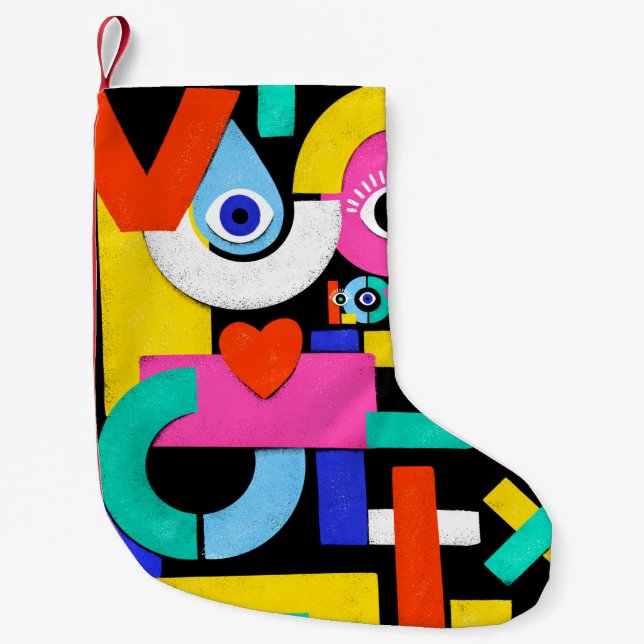 Colourful abstract pattern with word love inside,e small christmas stocking (Front)