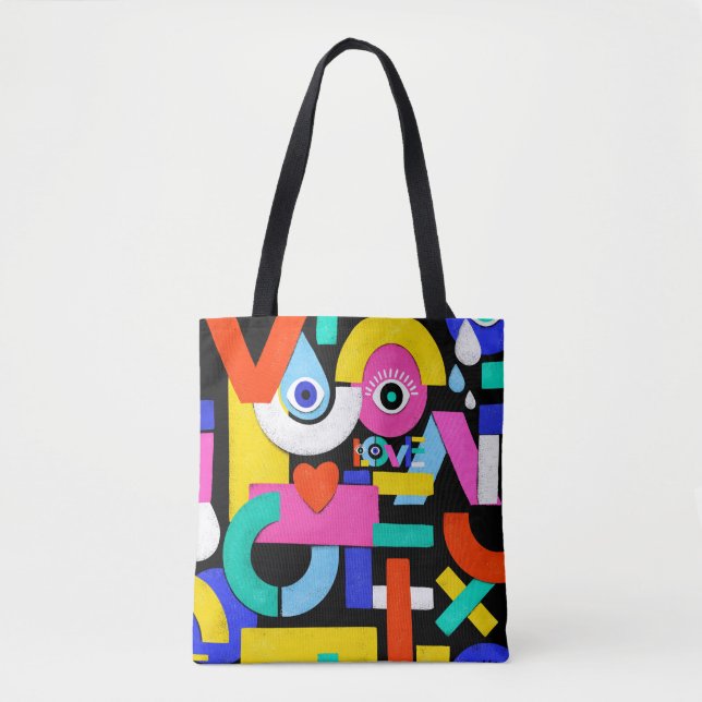 Colourful abstract pattern with word love inside,e tote bag (Front)