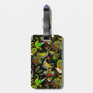 Colourful Abstract Peacocks On Black Background Luggage Tag