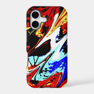 Colourful Abstract, Personalised Name, Red Blue