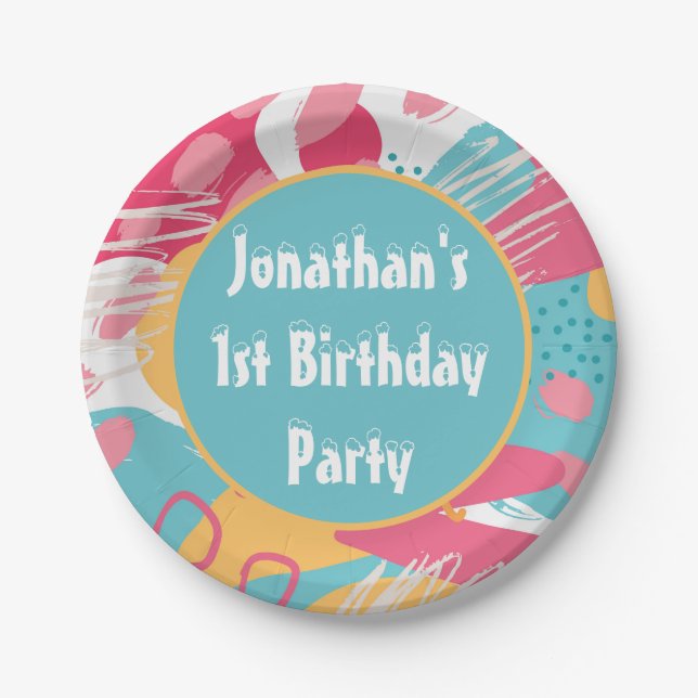Colourful Abstract Personalised Paper Plate (Front)