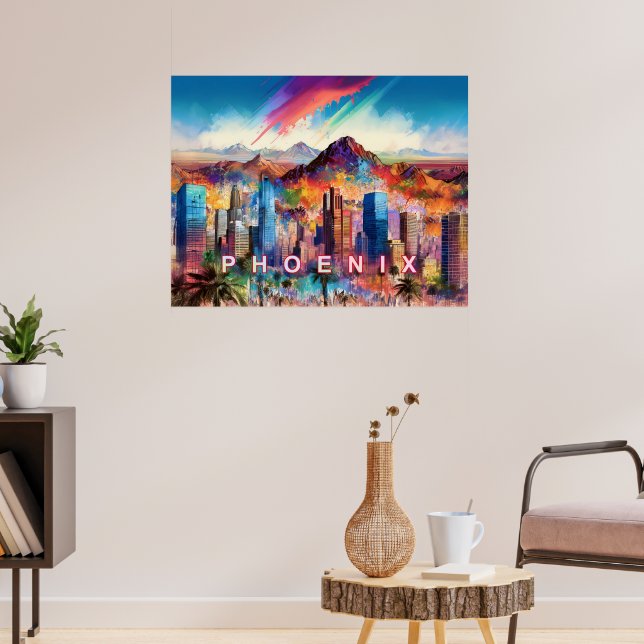Colourful Abstract Phoenix Arizona Skyline Poster  (Living Room 3)