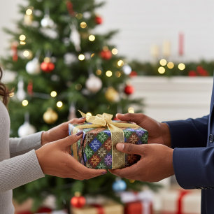 Colourful Abstract Poinsettia Floral Squares Wrapping Paper