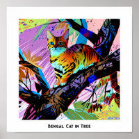 Colourful Abstract Pop Art Bengal Cat in Tree