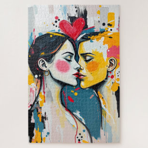 Colourful Abstract Pop Art Kissing Lovers  Jigsaw Puzzle