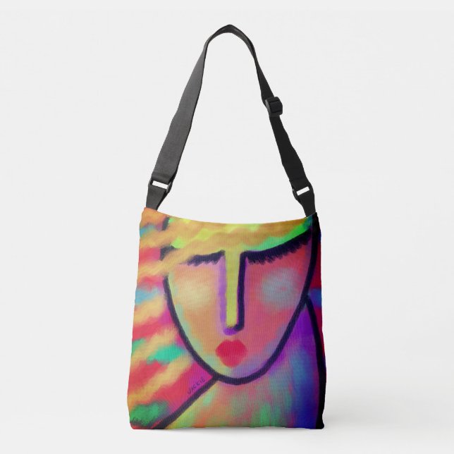 Colourful Abstract Portrait of a Woman Crossbody Bag (Front)
