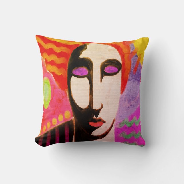 Colourful Abstract Portrait of a Woman Cushion (Front)