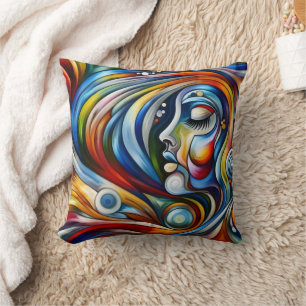 Colourful Abstract Portrait of a Woman Cushion