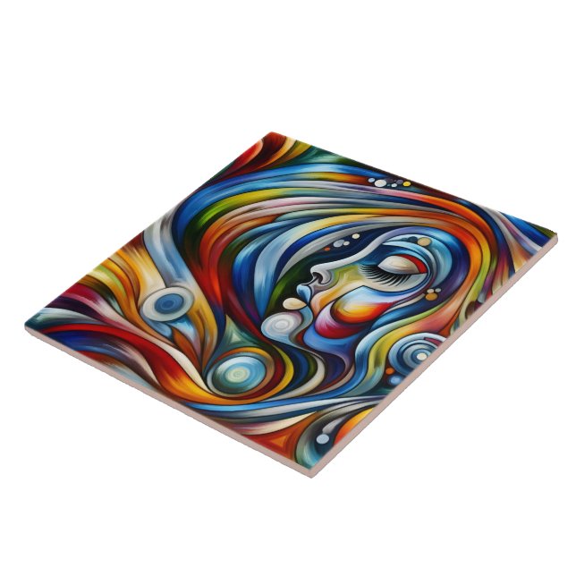 Colourful Abstract Portrait of a Woman Tile (Side)