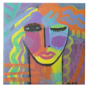Colourful Abstract Portrait of a Woman Tile