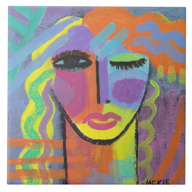 Colourful Abstract Portrait of a Woman Tile (Front)
