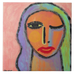 Colourful Abstract Portrait of a Woman Tile