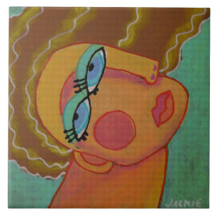 Colourful Abstract Portrait of a Woman Tile