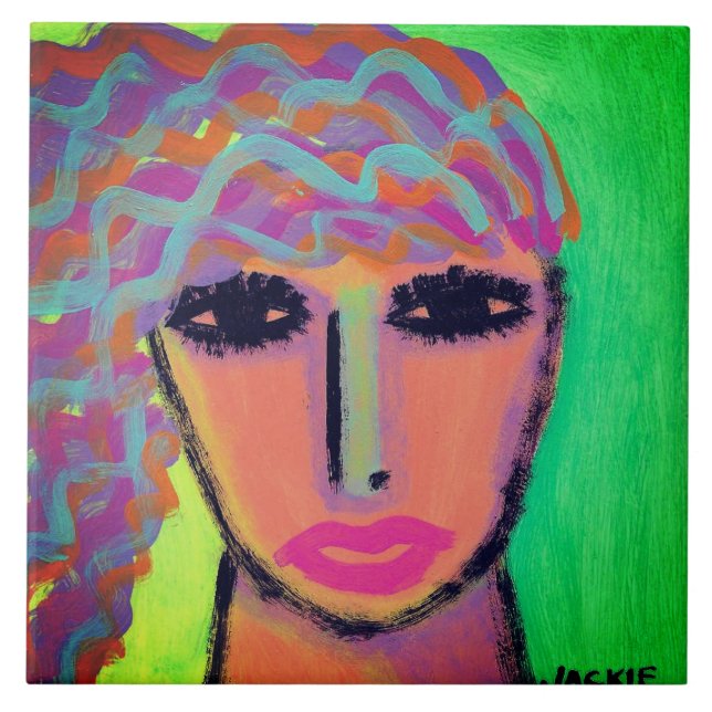 Colourful Abstract Portrait of a Woman Tile (Front)