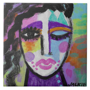 Colourful Abstract Portrait of a Woman Tile