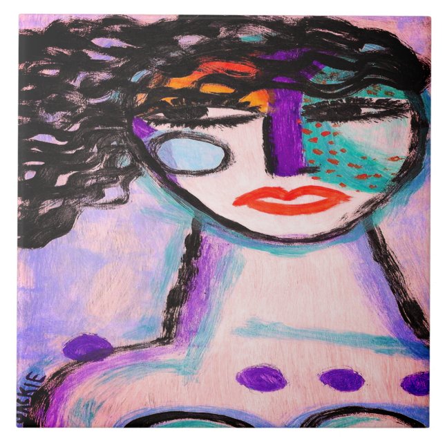 Colourful Abstract Portrait of a Woman Tile (Front)