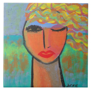 Colourful Abstract Portrait of a Woman Tile