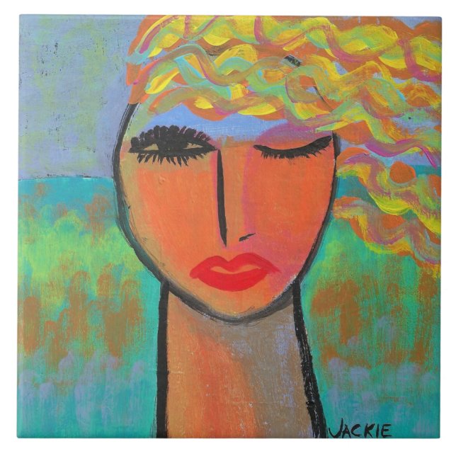 Colourful Abstract Portrait of a Woman Tile (Front)