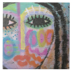 Colourful Abstract Portrait on OSB Board Tile