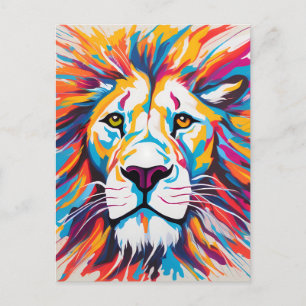 Colourful abstract portrait white lion postcard