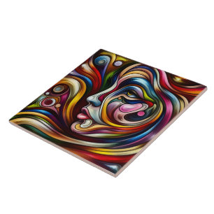 Colourful Abstract Portrait With Dynamic Swirls Tile