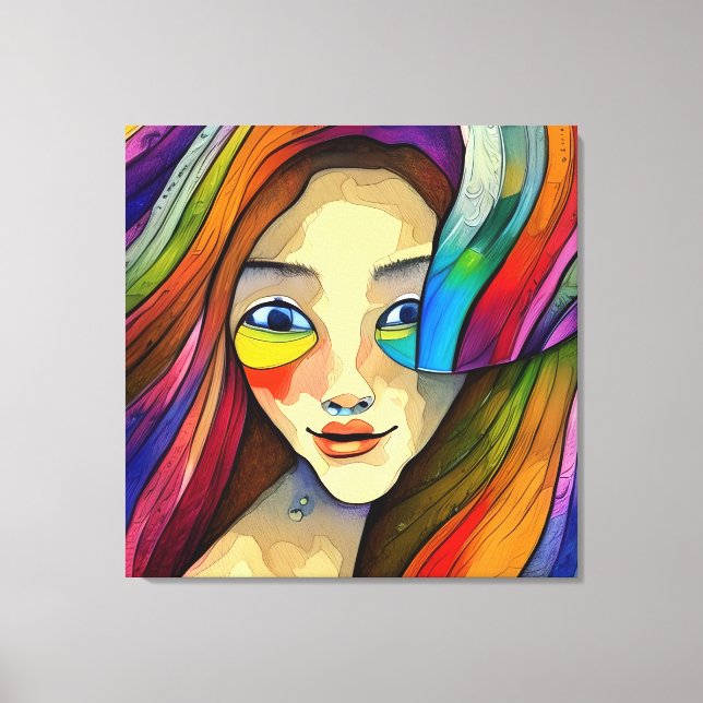Colourful Abstract Pretty Girl Artsy Canvas Print (Front)