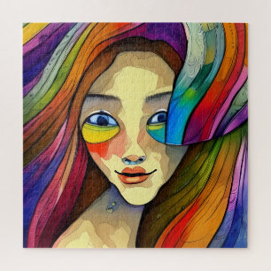 Colourful Abstract Pretty Girl Artsy Jigsaw Puzzle