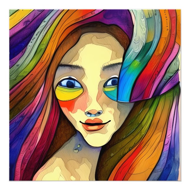 Colourful Abstract Pretty Girl Artsy Photo Print (Front)