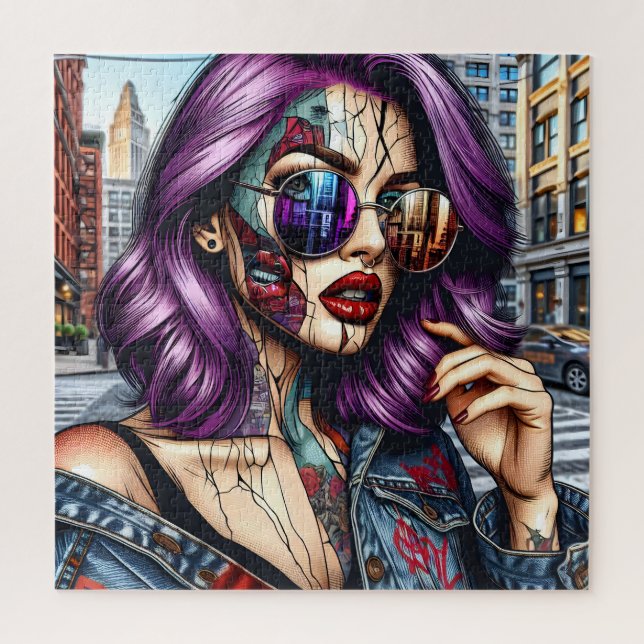 Colourful Abstract Pretty Lady with Purple Hair Jigsaw Puzzle (Vertical)