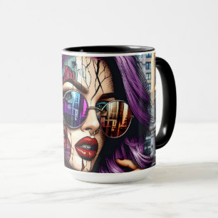 Colourful Abstract Pretty Lady with Purple Hair Mug