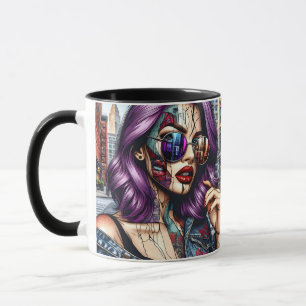 Colourful Abstract Pretty Lady with Purple Hair Mug
