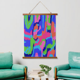 Colourful Abstract Print in Retro Colours Hanging Tapestry