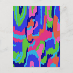 Colourful Abstract Print in Retro Colours Postcard