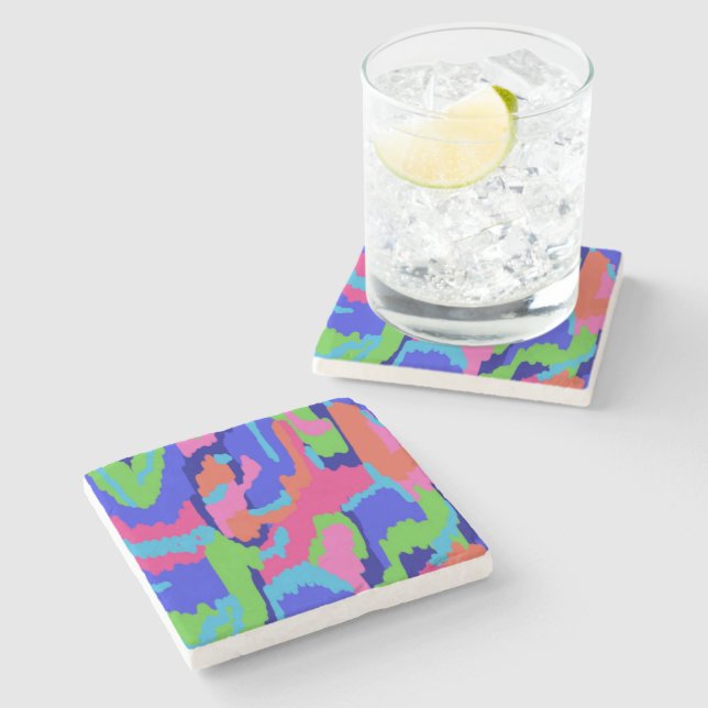 Colourful Abstract Print in Retro Colours  Stone Coaster (Side)