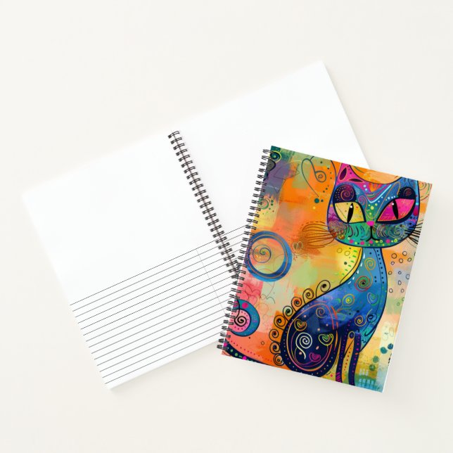 Colourful Abstract Psychedelic Cat Lined Sketchboo Notebook (Inside)