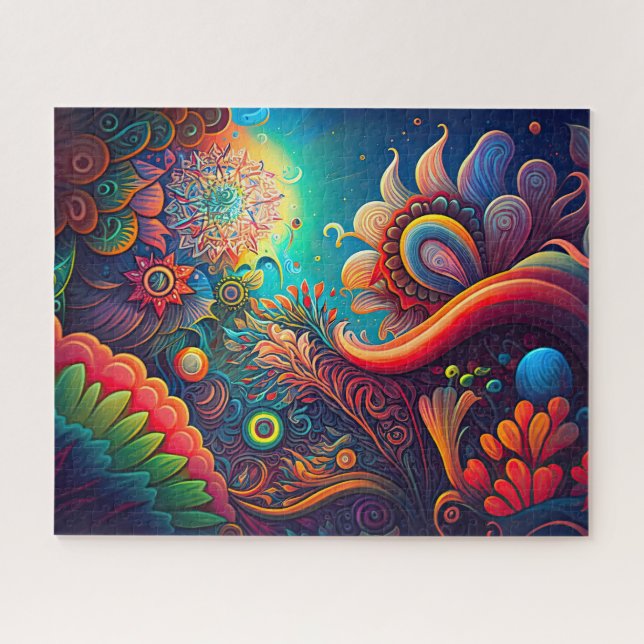 Colourful Abstract Psychedelic Flower Art Jigsaw Puzzle (Horizontal)
