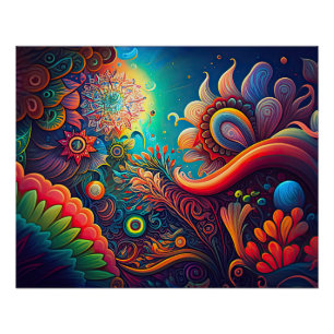 Colourful Abstract Psychedelic Flower Art Poster