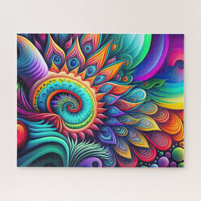Colourful Abstract Psychedelic Flower Jigsaw Puzzle (Horizontal)