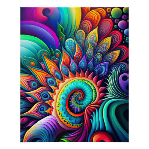 Colourful Abstract Psychedelic Flower Poster