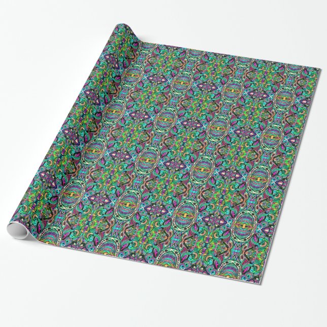 Colourful Abstract Psychedelic Kaleidoscope Patter Wrapping Paper (Unrolled)