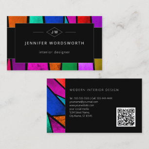 Colourful Abstract Purple Blue Pink Black QR Code Business Card