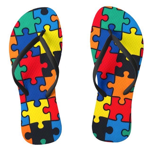 Colourful Abstract Puzzle Piece Pattern Seamless Flip Flops (Footbed)