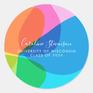 Colourful Abstract Rainbow Fun Custom Graduation  Classic Round Sticker